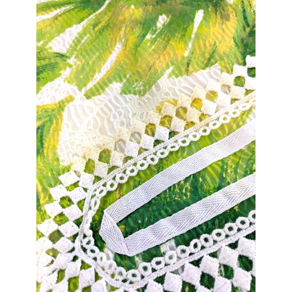 Alfred Dunner Woman 1X Tropical Palm Leaf Lace Trim Tunic Top Green Yellow *read - Picture 4 of 5
